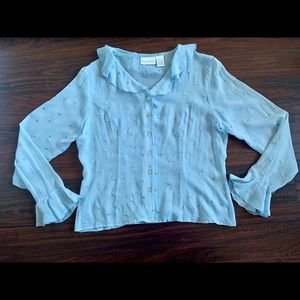 Worthington Baby Blue Silk Ruffle Blouse size 10